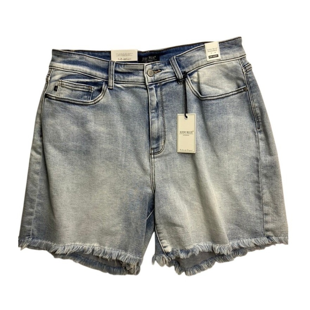 Judy Blue Light Wash High Waist Frayed Hem Denim Jean Shorts Plus Size 3XL NEW